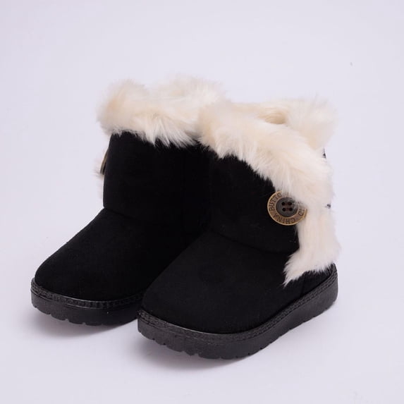 Hinvhai Kids Girls Boys Winter Warm Boots Suede Lightweight Fleece Mid Calf Snow Boots for Toddler/Little Kid Black 5.5(21)