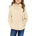thumbnail image 1 of Hinvhai Kids Girls Fuzzy Fleece Pullover Hoodies Sweatshirt,Casual Loose Outwear Solid Color Long Sleeve Sweatshirts with Pockets Clearance Beige 4 Years(110), 1 of 6