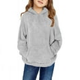 thumbnail image 1 of Hinvhai Kids Girls Fuzzy Fleece Pullover Hoodies Sweatshirt,Casual Loose Outwear Solid Color Long Sleeve Sweatshirts with Pockets Clearance Gray 5 Years(120), 1 of 6