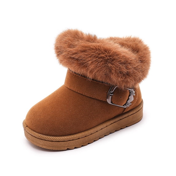 Hinvhai Kids Girls Snow Boots Warm Outdoor Lightweight Comfy Winter Shoes for Toddler/Little Kid Brown 11(26)