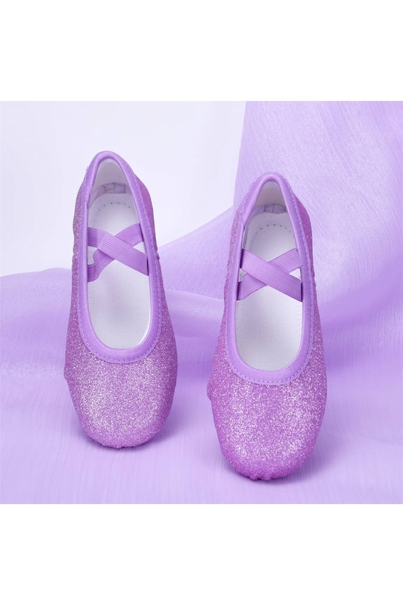 Kids Lace-up Jazz Dance Shoes Canvas Soft Leather Split Sole Ballet Boots for Girls Boys Purple 8(23)