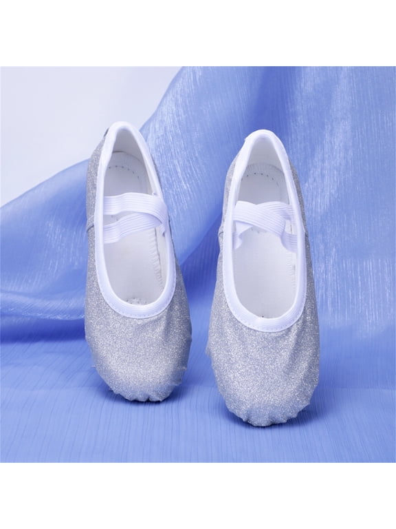 Kids Lace-up Jazz Dance Shoes Canvas Soft Leather Split Sole Ballet Boots for Girls Boys Silver 8.5(24)