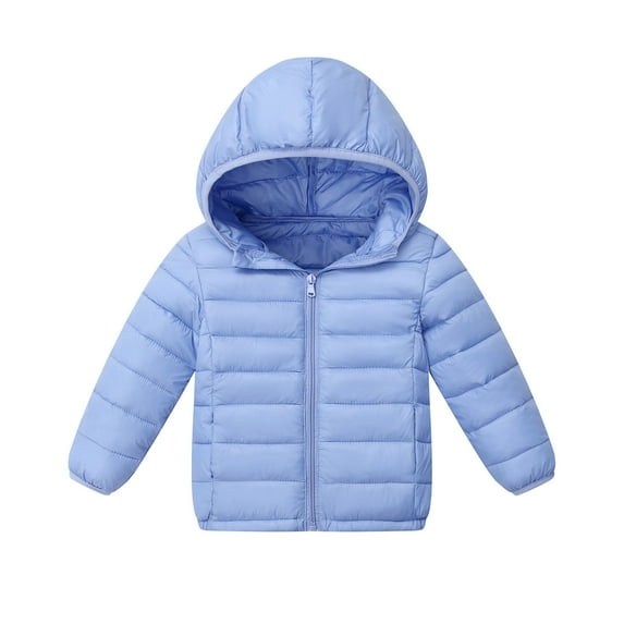 Hinvhai Kids Lightweight Puffer Jacket Packable Bubble Coat Down Cotton Coats Zip Up Hooded Outwear Blue 6 Years