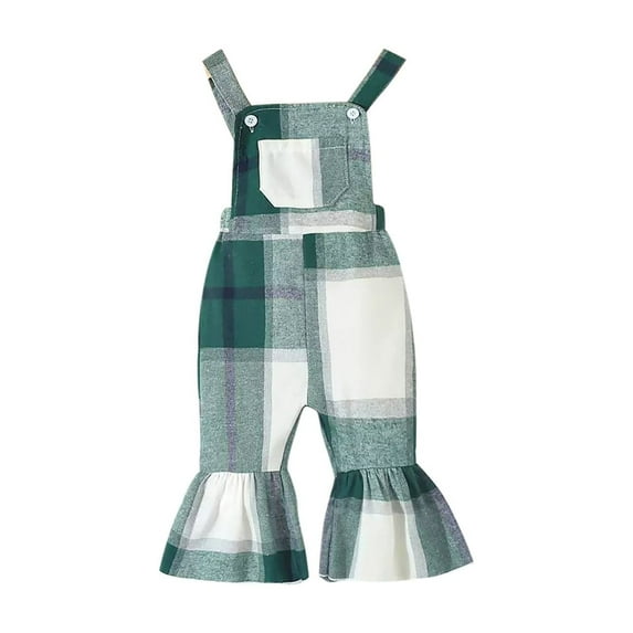Hinvhai Kids Toddler Baby Girls Christmas Romper Clearance Sleeveless Strap Plaid Jumpsuit Backless Bell-buttom Pants Blue 12 Months
