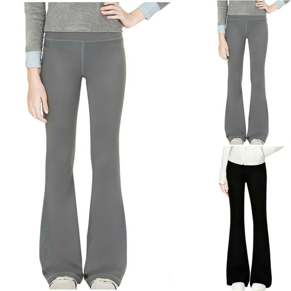 Hinvhai Leggings for Girl Yoga Pull On Casual Tummy Control Bootcut Flared Leggings High Waist Lounge Athletic Pants Gray 14-15 Years