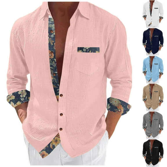 Hinvhai Linen Cotton Hippie Hawaiian Shirts for Men Long Sleeve Button Up Beach Yoga Shirt Band Collar Cuban Guayabera Shirt White XL(XL)