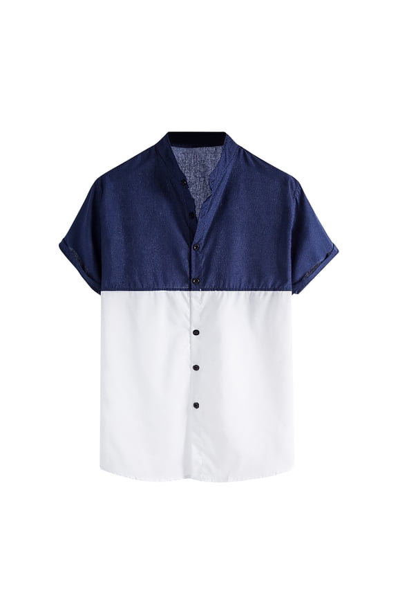 Linen Shirt for Men Collarless Button Down Short Sleeve Shirts Cotton Beach Casual Summer Shirts White XXXL