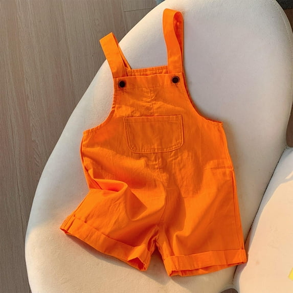 Hinvhai Little Girls Boys Girls Cute Rompers ,Toddler Kids Summer Fashion Solid Color Bib Overall Shorts with Pockets Orange 8 Years