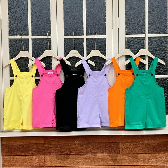 Hinvhai Little Girls Boys Girls Cute Rompers ,Toddler Kids Summer Fashion Solid Color Bib Overall Shorts with Pockets Yellow 3 Years