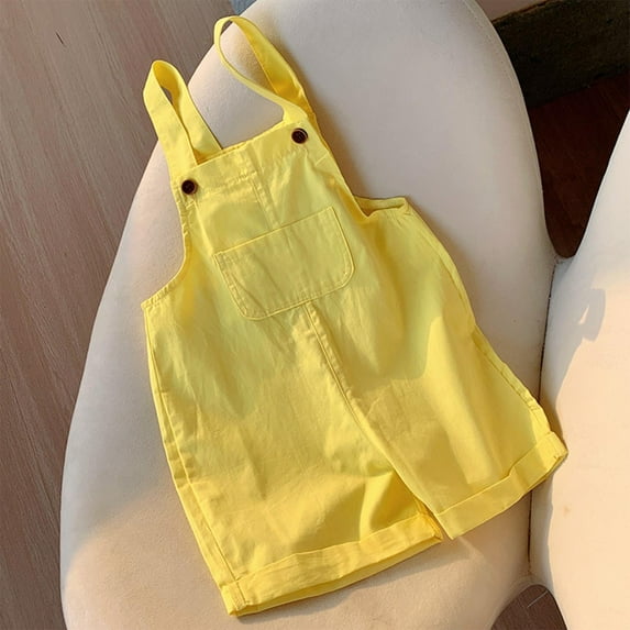 Hinvhai Little Girls Boys Girls Cute Rompers ,Toddler Kids Summer Fashion Solid Color Bib Overall Shorts with Pockets Yellow 8 Years
