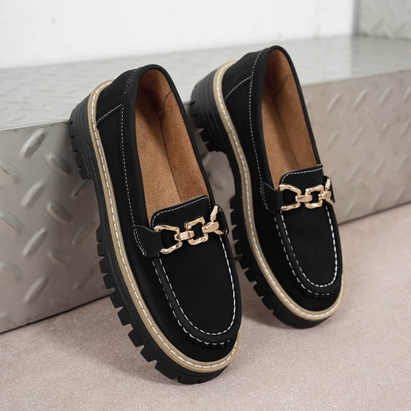 Hinvhai Loafers for Women Platform Chunky Penny Loafer Slip On Casual Dressy Business Shoes A-Black 9(42)