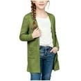 thumbnail image 1 of Hinvhai Long Cardigan for Girl Open Front Lightweight Cardigan Long Sleeve Fall Winter Outerwear with Pockets Green 7 Years, 1 of 7