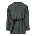 thumbnail image 1 of Hinvhai Long Sleeve Shirts for Men Lace Up V Neck T-Shirt Casual Drawstring Solid Stand Collar Blouse Retro Pullover Clothes Army Green L(L), 1 of 7