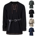 thumbnail image 1 of Hinvhai Long Sleeve Shirts for Men Lace Up V Neck T-Shirt Casual Drawstring Solid Stand Collar Blouse Retro Pullover Clothes Navy XL(XL), 1 of 8