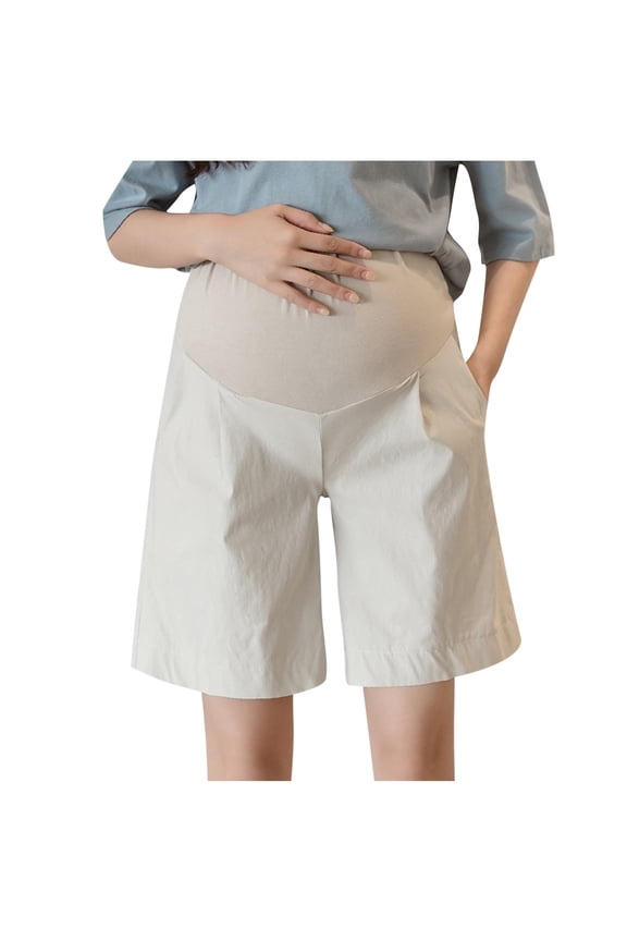 Maternity Athletic Shorts, Adjustable Waistband Pregnancy Lounge Shorts Active, Loose Maternity Shorts Beige XXL