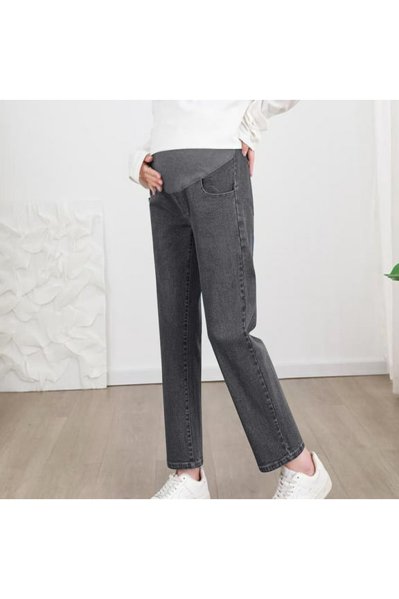 Maternity High Waisted Jeans for Womens ,Casual Classic Over the Belly Comfy Stretch Slim Jeggings Pregnancy Denim Pants with Pockets Black 8-10(M)