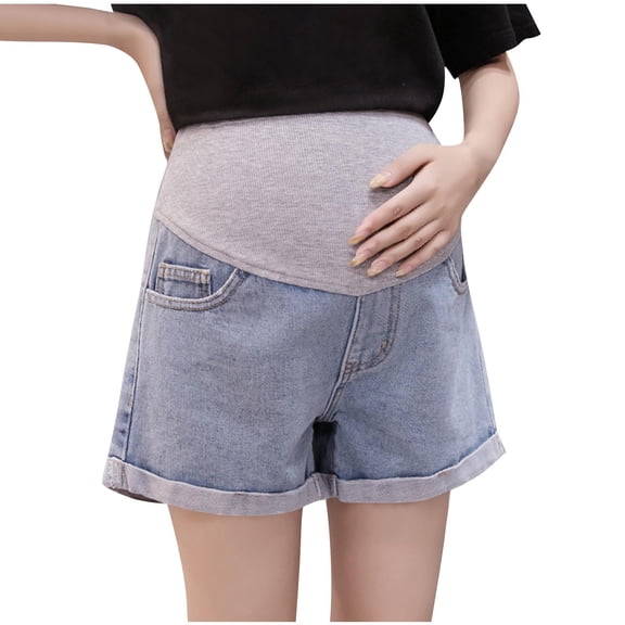 Hinvhai Maternity Jean Shorts for Women Low Waist Ripped Stretchy Comfy Soft Summer Denim Short Pants Blue XXL