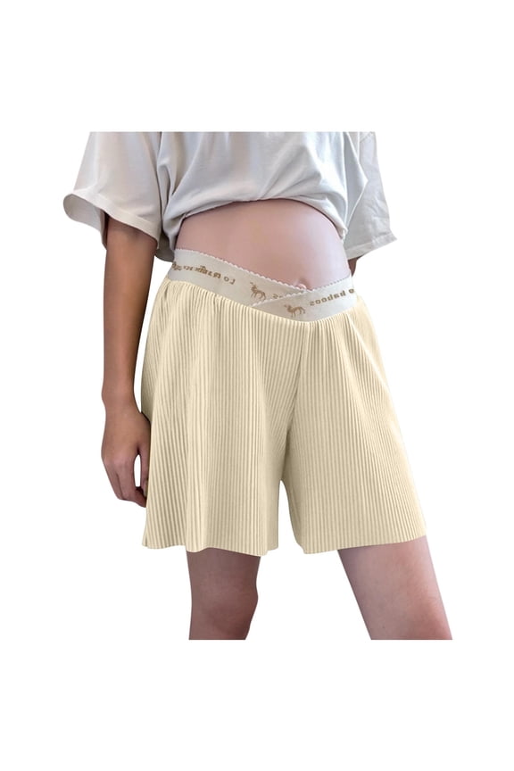 Maternity Shorts High Waist Scalloped Leg Opening Short Beige M(M)