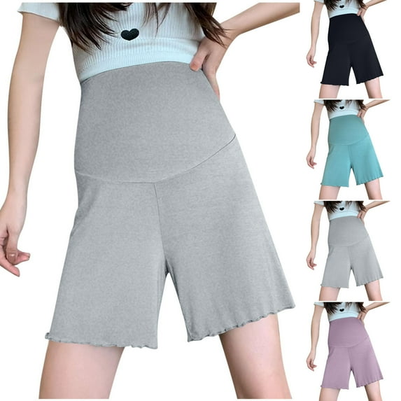 Hinvhai Maternity Shorts Long Maternity Lounge Pants Over the Belly Pregnancy Shorts Purple XL(XL)