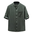 thumbnail image 1 of Hinvhai Men 100% Cotton Linen Henley Shirt Casual Short Sleeve Summer T Shirt Pocket Button Tee Top Beach Hippie Shirt Army Green XXXXL(XXXXL), 1 of 4