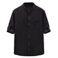 thumbnail image 1 of Hinvhai Men 100% Cotton Linen Henley Shirt Casual Short Sleeve Summer T Shirt Pocket Button Tee Top Beach Hippie Shirt Black XXXL(XXXL), 1 of 4