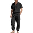 thumbnail image 1 of Hinvhai Men 2 Piece Linen Set Outfits Drawstring Long Pants Button Down Roll Up Sleeve Shirts Beach Wedding Suit Sets Black S(S), 1 of 5