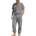 thumbnail image 1 of Hinvhai Men 2 Piece Linen Set Outfits Drawstring Long Pants Button Down Roll Up Sleeve Shirts Beach Wedding Suit Sets Gray M(M), 1 of 9