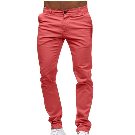 Hinvhai Men Classic Fit Dress Pant Casual Flat Front Pant Expandable Waist Suit Pant Pink 4(S)