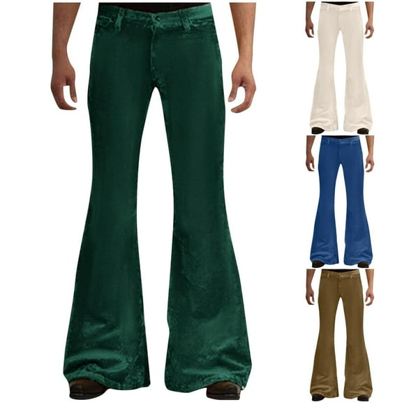 Hinvhai Men Corduroy Bell Bottom Flares Pants Slim Fit 60s 70s Vintage Bootcut Trousers Green 10(XL)