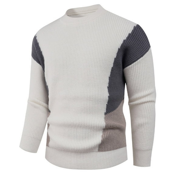Hinvhai Men Dress Crewneck Sweater Pullover Knit Long Sleeve Casual Slim Fit Sweater Beige M(M)