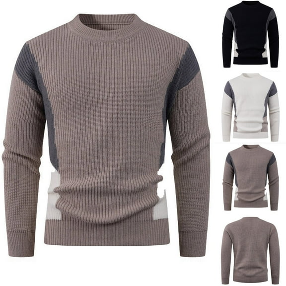 Hinvhai Men Dress Crewneck Sweater Pullover Knit Long Sleeve Casual Slim Fit Sweater Khaki XL(XL)