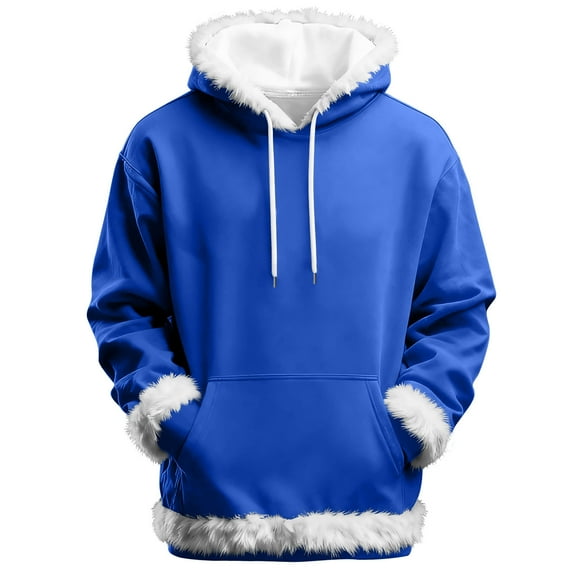 Hinvhai Men Hooded Pullover Long Sleeve Hoodies Loose Sweatshirts Outdoor Pullover Spring Drawstring Clothes Blue L(L)