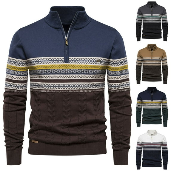 Hinvhai Men Quarter Zip Pullover Sweaters Casual Henry Stand up Collar Knit Sweater Autumn Winter Ethnic Style thermal Top White 12(XL)