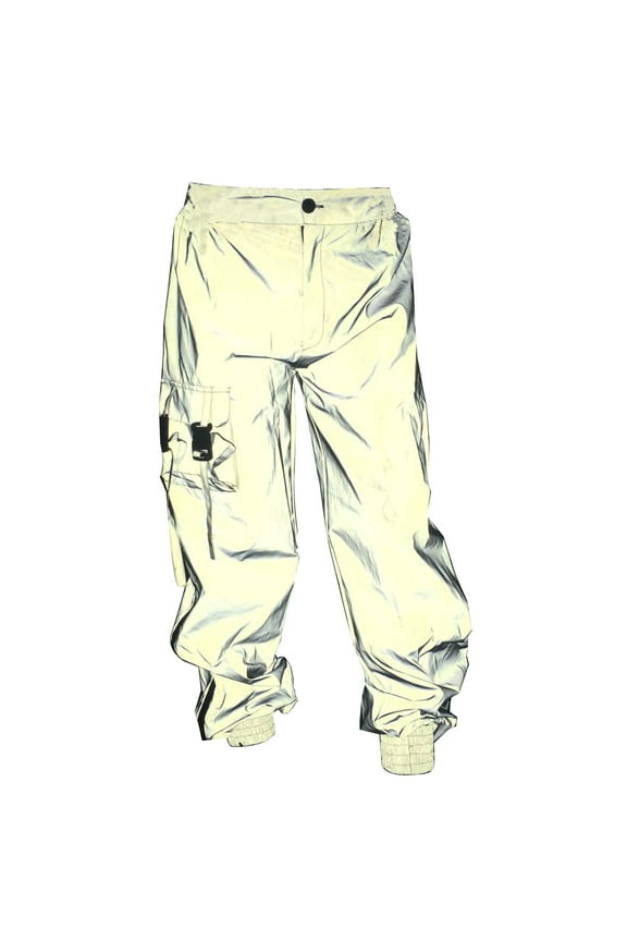 Men Rave Reflective Pants Breathable Zipper Fluorescent Trousers Casual Night Sporting Jogger Gray L(L)