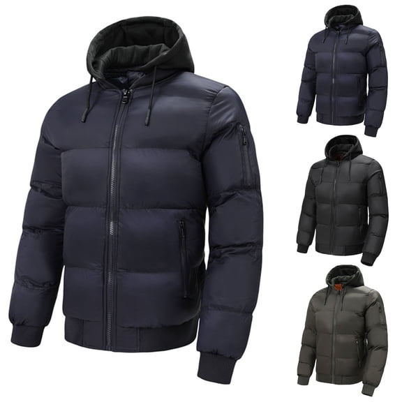 Hinvhai Men Solid Color Casual Short Hooded Jackets Warm Thick Cotton Jackets Men and Women Casual Long Sleeve Jacket Blue 8(XL)