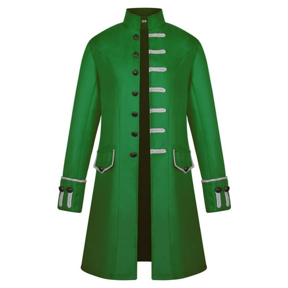 Hinvhai Men Steampunk Vintage Jacket Halloween Costume Retro Gothic Victorian Frock Coat Uniform Green 6(L)