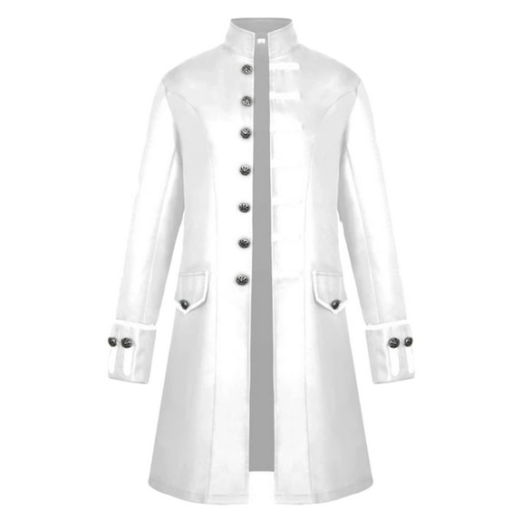 Hinvhai Men Steampunk Vintage Jacket Halloween Costume Retro Gothic Victorian Frock Coat Uniform White 12(XXXL)