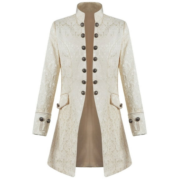 Hinvhai Men Tailcoat Jacket Clearance Vintage Medieval Costume Trench Coat Frock Coat Beige 14(XXXXL)