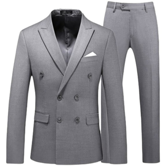 Hinvhai Men's 2 Piece Double Breasted Suits Slim Fit Tuxedo Jacket and Dress Pants Set for Wedding Business Prom Gray 4(XL)