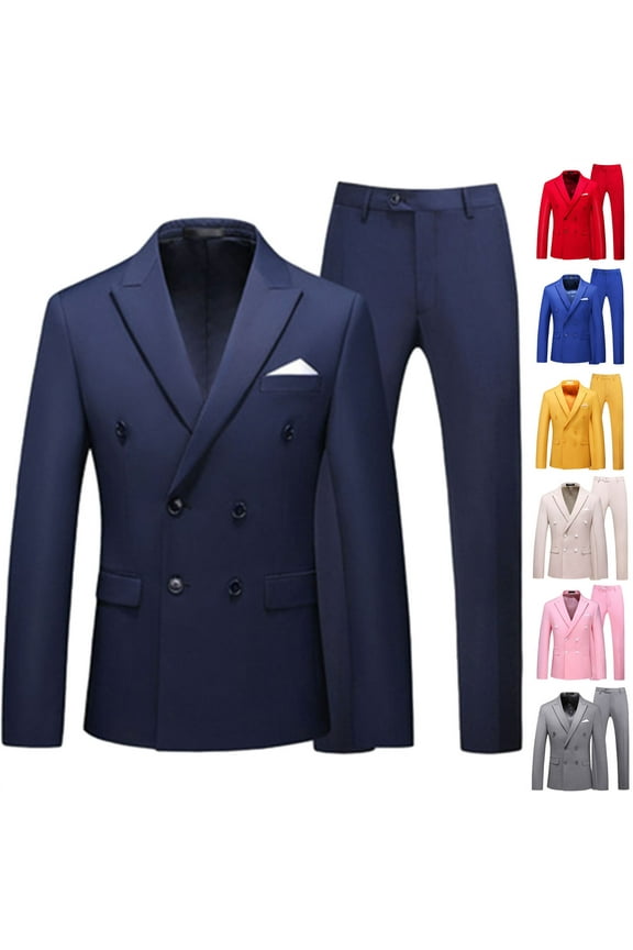 Men's 2 Piece Double Breasted Suits Slim Fit Tuxedo Jacket and Dress Pants Set for Wedding Business Prom Yellow 4(XL)