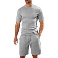 thumbnail image 1 of Hinvhai Men's 2 Piece Outfits Short Sleeve Crewneck Summer T Shirt and Drawstring Casual Track Shorts Set Gray M(M), 1 of 6