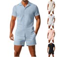 thumbnail image 1 of Hinvhai Men's 2 Piece Short Set Cuban Guayabera Shirts Short Sleeve Casual Beach Outfits Set White XL(XL), 1 of 8