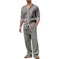 thumbnail image 1 of Hinvhai Men's 2 Pieces Cotton Linen Set Long Sleeve Button Down Shirts Drawstring Casual Vacation Beach Pants Summer Yoga Gray L(L), 1 of 9