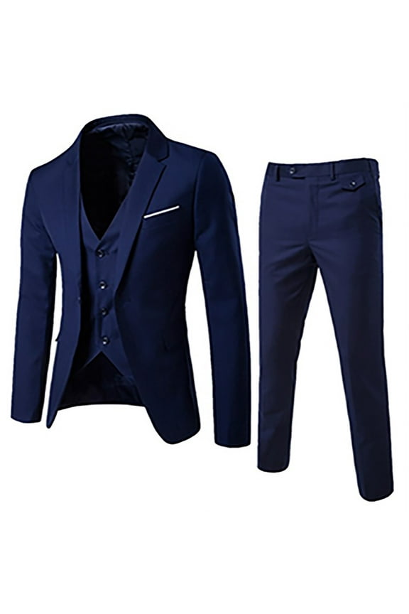 Men's 3 Piece Suit Set with Tie, One Button Slim Fit Solid Jacket Vest Pants, Prom Party Wedding Business Suits for Men Navy 20(XXXXXXL)