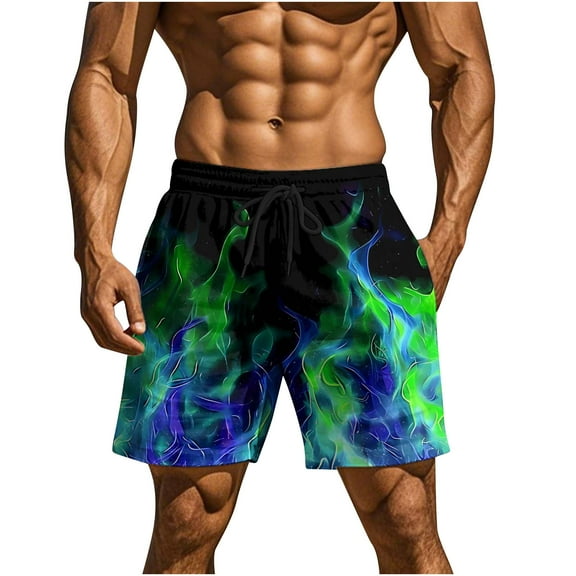 Hinvhai Men's 3D Flame Printed Swim Trunks - Quick Dry Beach Board Shorts Bathing Suits with Pockets Light Blue M(M)