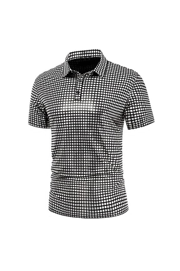 Men's 70s Disco Shirts Shiny Sequins Short Sleeve Party Polo Shirt Hipster Nightclub Prom Costume T-Shirt Black XXL(XXL)