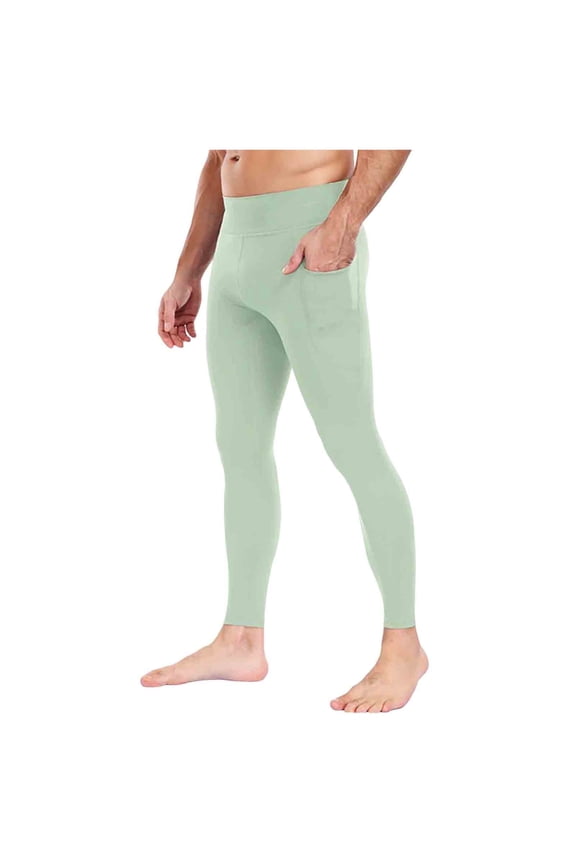 Men's Active Yoga Leggings Running Quick Dry Dance Tights with Pockets Workout Compression Pants Green XXXL(XXXL)