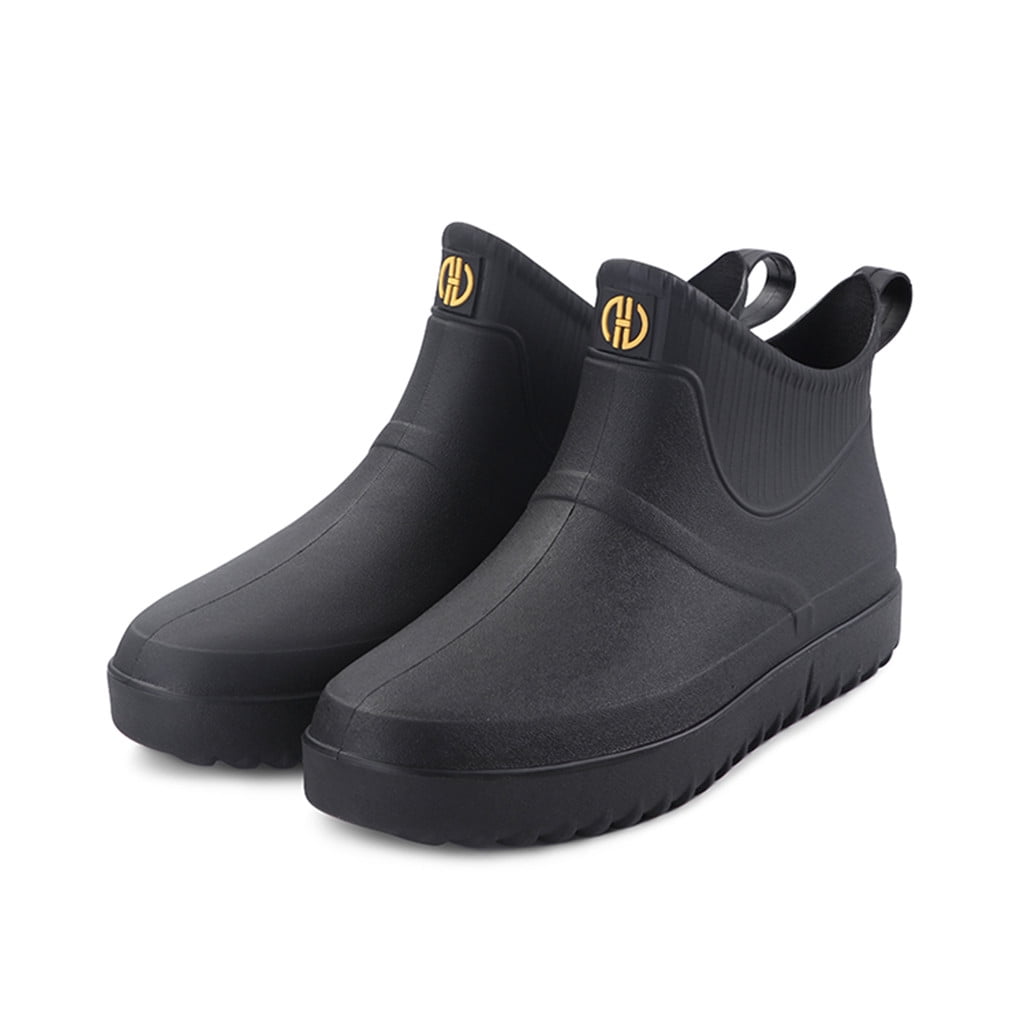 Hinvhai Men's Ankle Rain Boots Waterproof PVC Short Rubber Garden Boots Black 9.5-10(42)