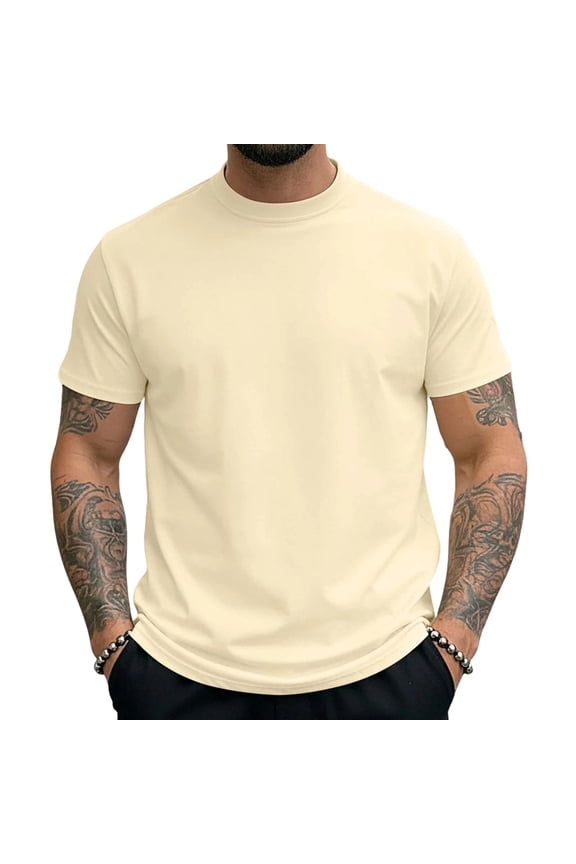 Men's Athletic Short Sleeve Stretch Compression Shirts Performance T-Shirt Running Workout Tops Quick Dry Baselayer Beige L(L)