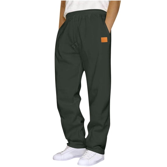 Hinvhai Men's Baggy Sweatpants Drawstring Elastic Waist Wide Leg Lightweight Lounge Sweat Pants with Pockets and Leather Label Green
